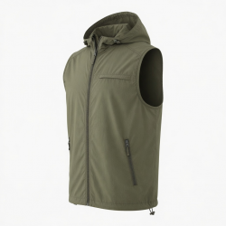 Men's Hooded Lightweight Cotton Travel Performance Zip Front Vest