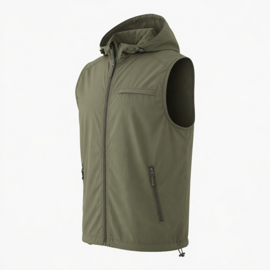 Men's Hooded Lightweight Cotton Travel Performance Zip Front Vest