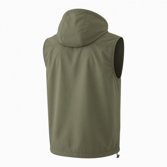 Men's Hooded Lightweight Cotton Travel Performance Zip Front Vest