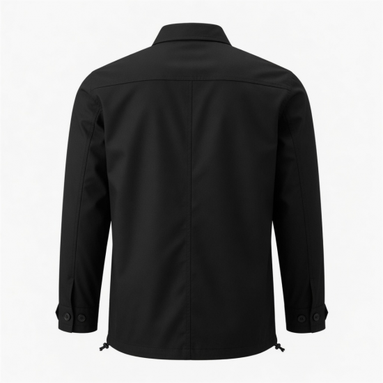 Men's Black Cotton Regular Fit Button Front Shell Jacket