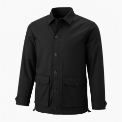 Men's Black Cotton Regular Fit Button Front Shell Jacket