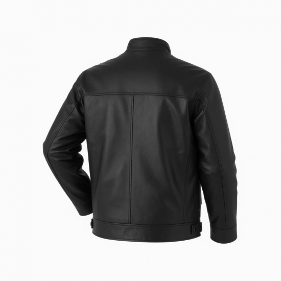 Men's Black Leather Zip Front Button Shell Jacket