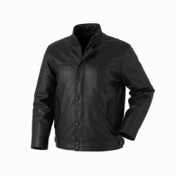 Men's Black Leather Zip Front Button Shell Jacket