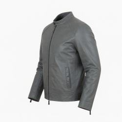 Men's Grey Vintage Leather Regular Fit Zip Front Shell Jacket