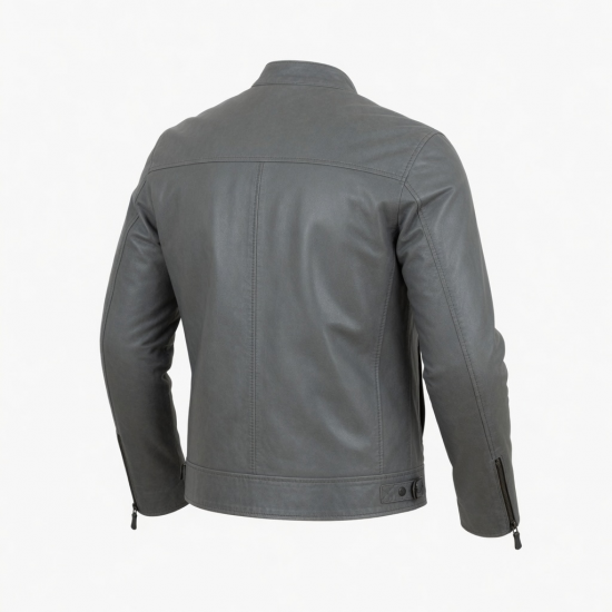 Men's Grey Vintage Leather Regular Fit Zip Front Shell Jacket