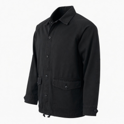 Men's Black Vintage Cotton Regular Fit Button Front Shell Jacket