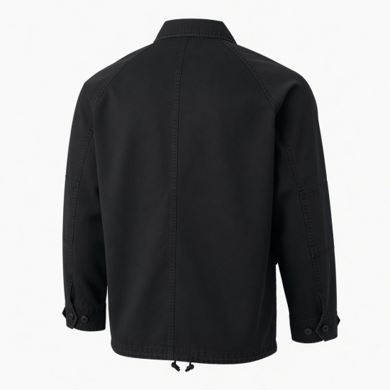 Men's Black Vintage Cotton Regular Fit Button Front Shell Jacket