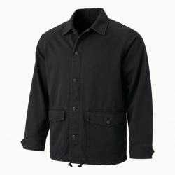 Men's Black Vintage Cotton Regular Fit Button Front Shell Jacket