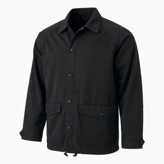 Men's Black Vintage Cotton Regular Fit Button Front Shell Jacket