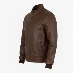 Men's Brown Vintage Leather Regular Fit Zip Front Shell Jacket