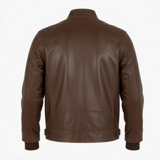 Men's Brown Vintage Leather Regular Fit Zip Front Shell Jacket