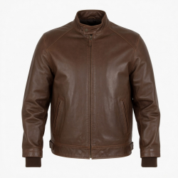 Men's Brown Vintage Leather Regular Fit Zip Front Shell Jacket