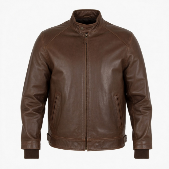 Men's Brown Vintage Leather Regular Fit Zip Front Shell Jacket