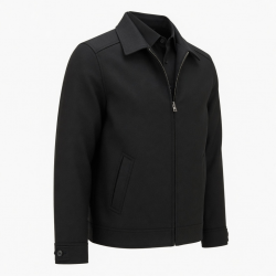 Men's Black Casual Wool Slim Regular Fit Zip Front Button Shell Jacket