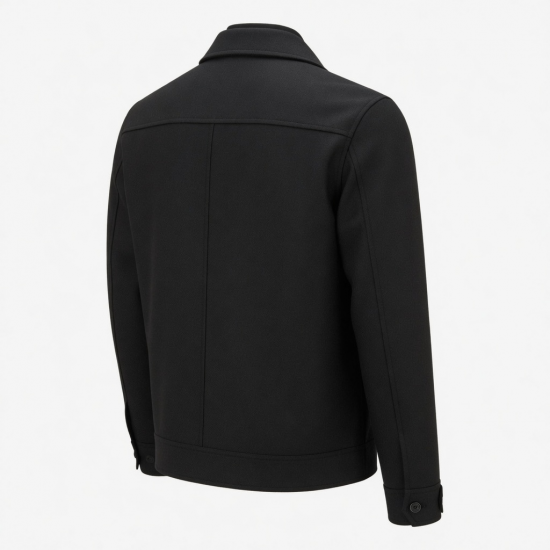 Men's Black Casual Wool Slim Regular Fit Zip Front Button Shell Jacket