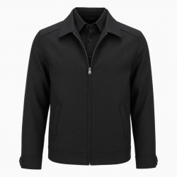 Men's Black Casual Wool Slim Regular Fit Zip Front Button Shell Jacket