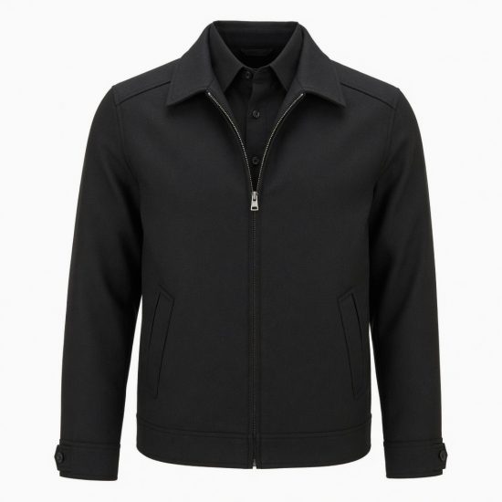 Men's Black Casual Wool Slim Regular Fit Zip Front Button Shell Jacket