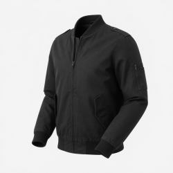 Men's Black Vintage Casual Polyester Regular Fit Bomber Jacket