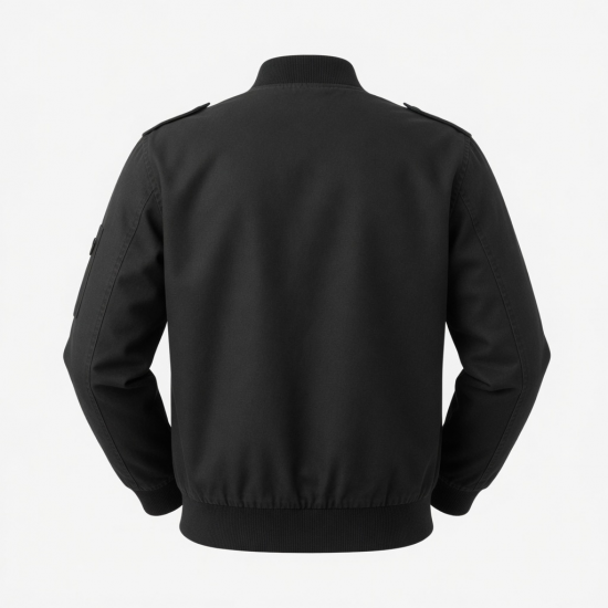 Men's Black Vintage Casual Polyester Regular Fit Bomber Jacket