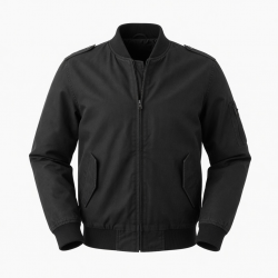 Men's Black Vintage Casual Polyester Regular Fit Bomber Jacket