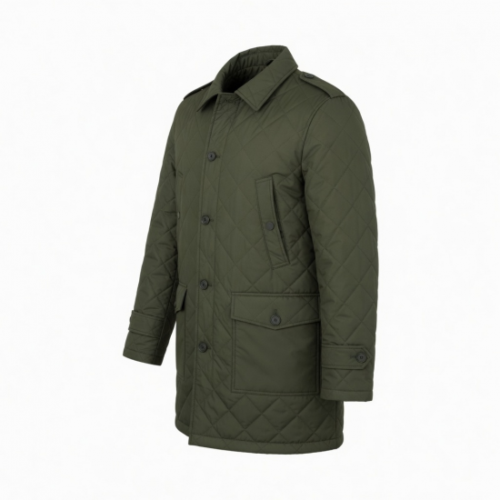 Men's Quilted Insulated Polyester Regular Fit Military Overcoat