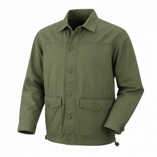 Men's Green Vintage Casual Cotton Performance Button Front Shell Jacket