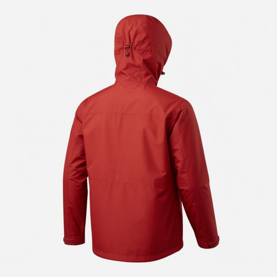 Men's Red Hooded Waterproof Polyester Outdoor Hiking Shell Jacket