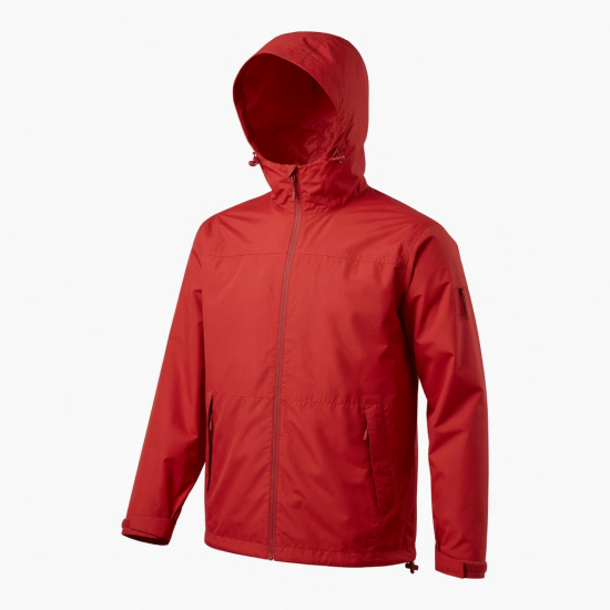 Men's Red Hooded Waterproof Polyester Outdoor Hiking Shell Jacket