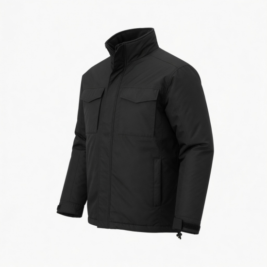 Men's Black Insulated Water Resistant Polyester Outdoor Shell Jacket