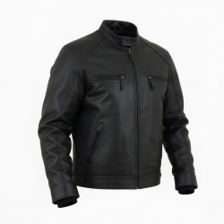 Men's Black Vintage Leather Performance Classic Zip Front Shell Jacket
