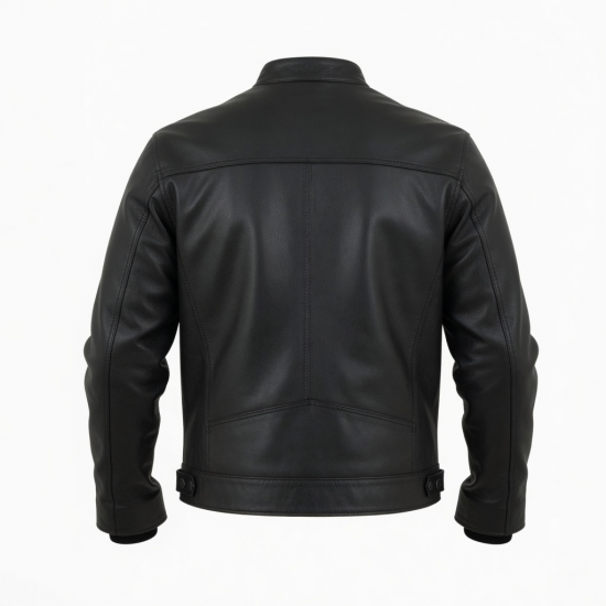 Men's Black Vintage Leather Performance Classic Zip Front Shell Jacket