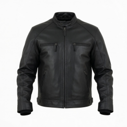 Men's Black Vintage Leather Performance Classic Zip Front Shell Jacket