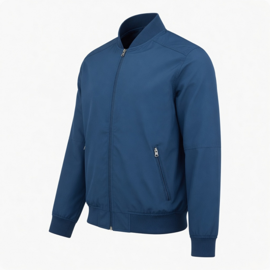 Men's Blue Lightweight Polyester Outdoor Hiking Zip Front Bomber Jacket