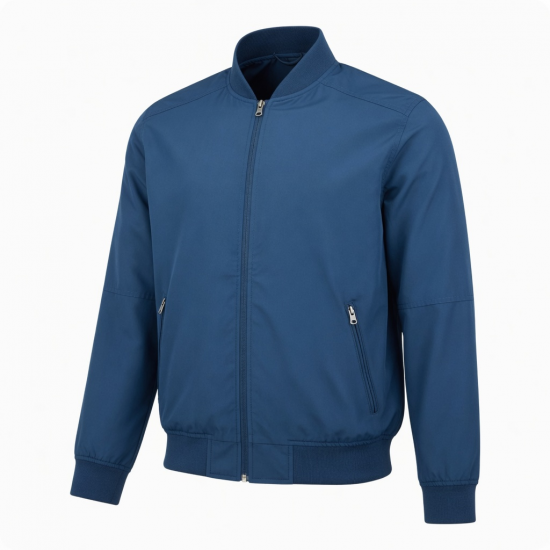 Men's Blue Lightweight Polyester Outdoor Hiking Zip Front Bomber Jacket