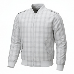 Men's White Checked Plaid Polyester Casual Regular Fit Bomber Jacket