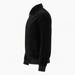 Men's Black Vintage Casual Velvet Regular Fit Zip Front Jacket