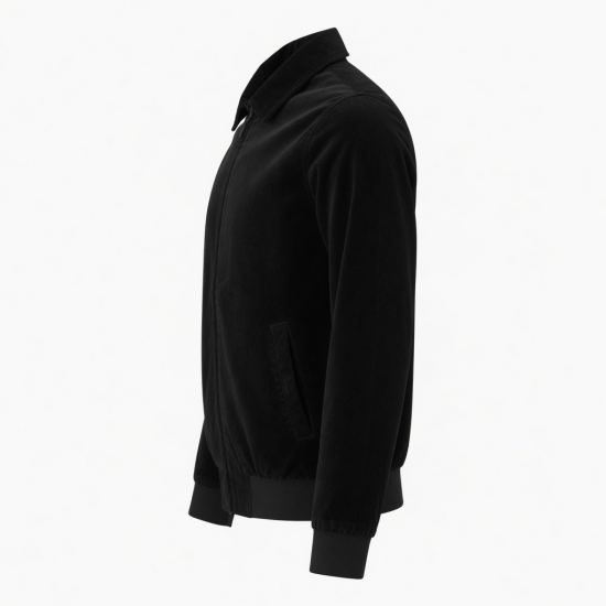 Men's Black Vintage Casual Velvet Regular Fit Zip Front Jacket