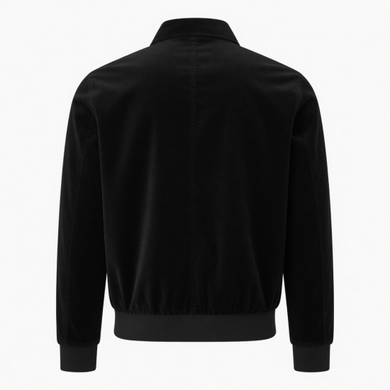 Men's Black Vintage Casual Velvet Regular Fit Zip Front Jacket