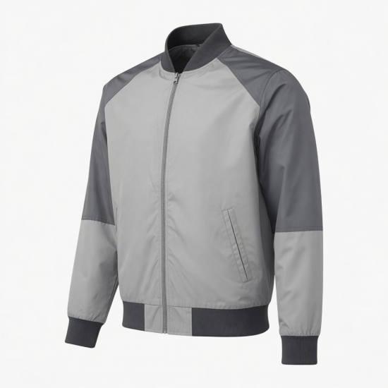 Men's Grey Vintage Casual Polyester Performance Zip Front Varsity Jacket