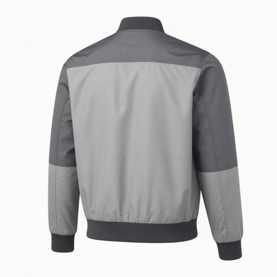 Men's Grey Vintage Casual Polyester Performance Zip Front Varsity Jacket