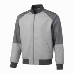 Men's Grey Vintage Casual Polyester Performance Zip Front Varsity Jacket