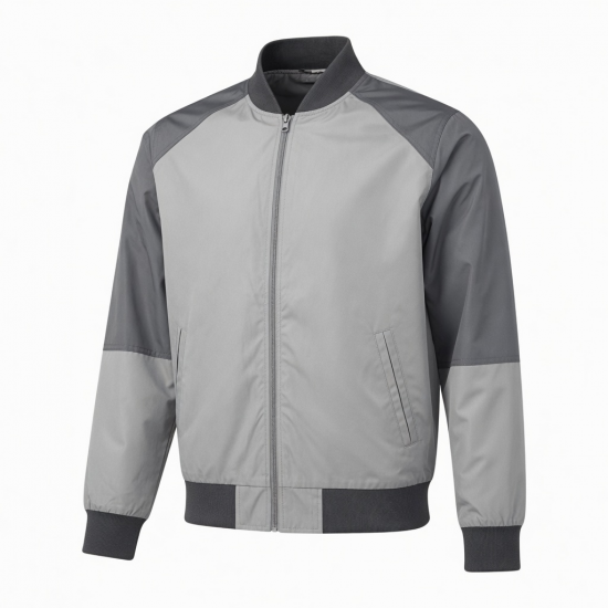 Men's Grey Vintage Casual Polyester Performance Zip Front Varsity Jacket