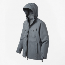 Men's Grey Hooded Water Resistant Polyamide Outdoor Shell Jacket
