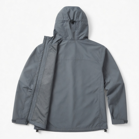 Men's Grey Hooded Water Resistant Polyamide Outdoor Shell Jacket
