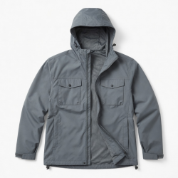 Men's Grey Hooded Water Resistant Polyamide Outdoor Shell Jacket