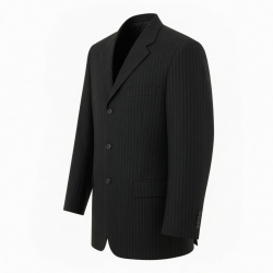 Men's Black Striped Vintage Wool Classic Formal Button Front Jacket
