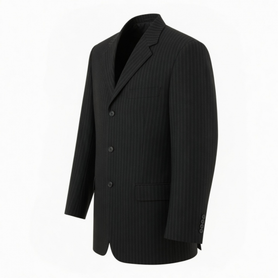 Men's Black Striped Vintage Wool Classic Formal Button Front Jacket