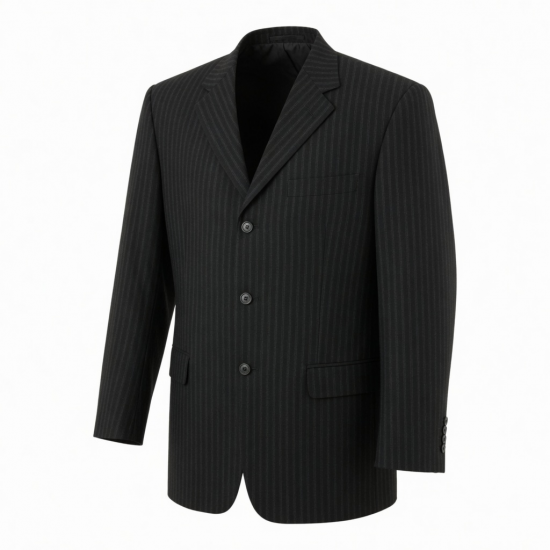 Men's Black Striped Vintage Wool Classic Formal Button Front Jacket