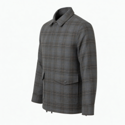 Men's Grey Checked Plaid Wool Shell Jacket