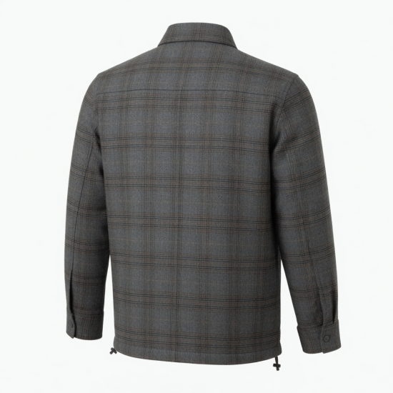 Men's Grey Checked Plaid Wool Shell Jacket